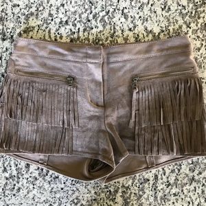 BCBGMAXAZRIA Suede Fringe Shorts